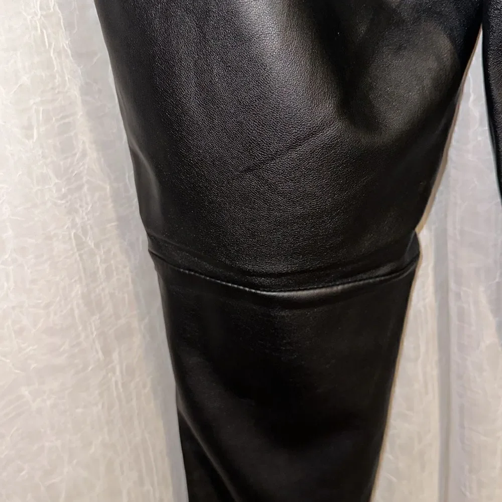 free people 6 Vegan Leather Black Stretch Zip Ankle  Elastic Waist Moto Legging